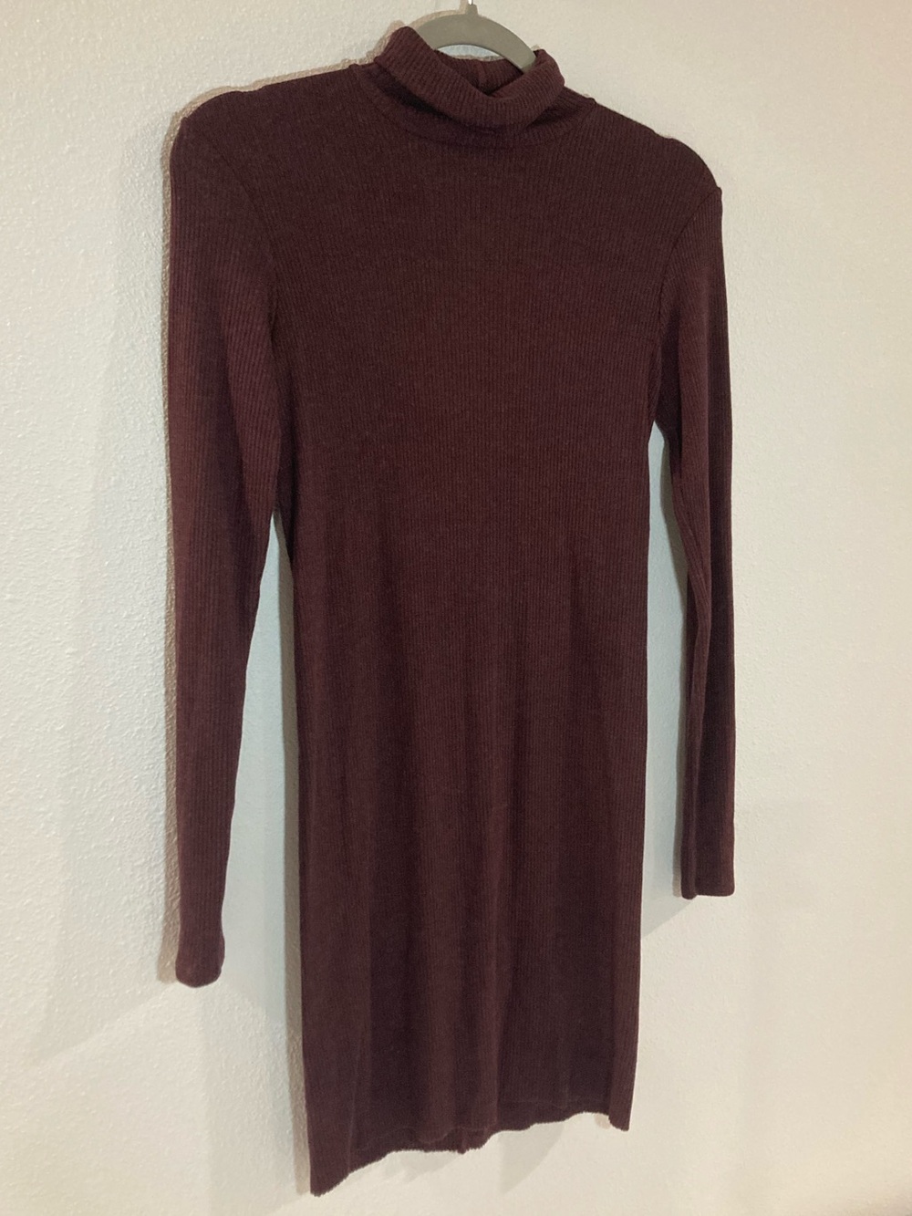 Enza Costa Burgundy Long Sleeve Turtleneck Ribbed Bodycon Stretch Mini Dress